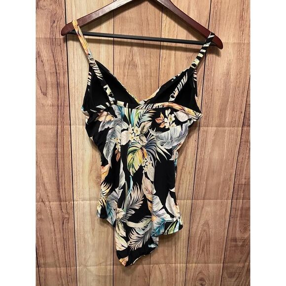 Jantzen 10 One-Piece NWT Black Tropical Swimsuit V-Neck slimming floral - Picture 4 of 9